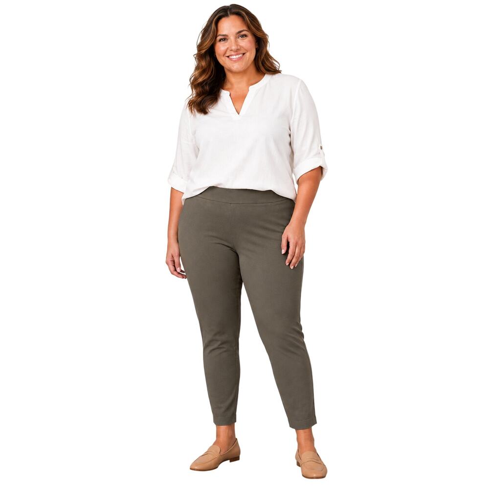 Talbots olive army green elastic waist pull on pants career casual sz 16W ankle